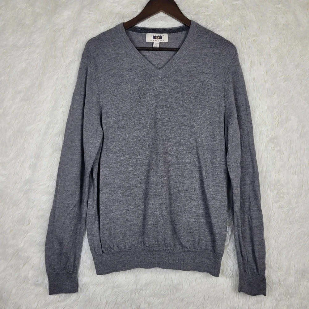 Joseph Abboud Mens XL‎ Gray 100% Merino Wool V-Neck Sweater Modern Fit Preppy